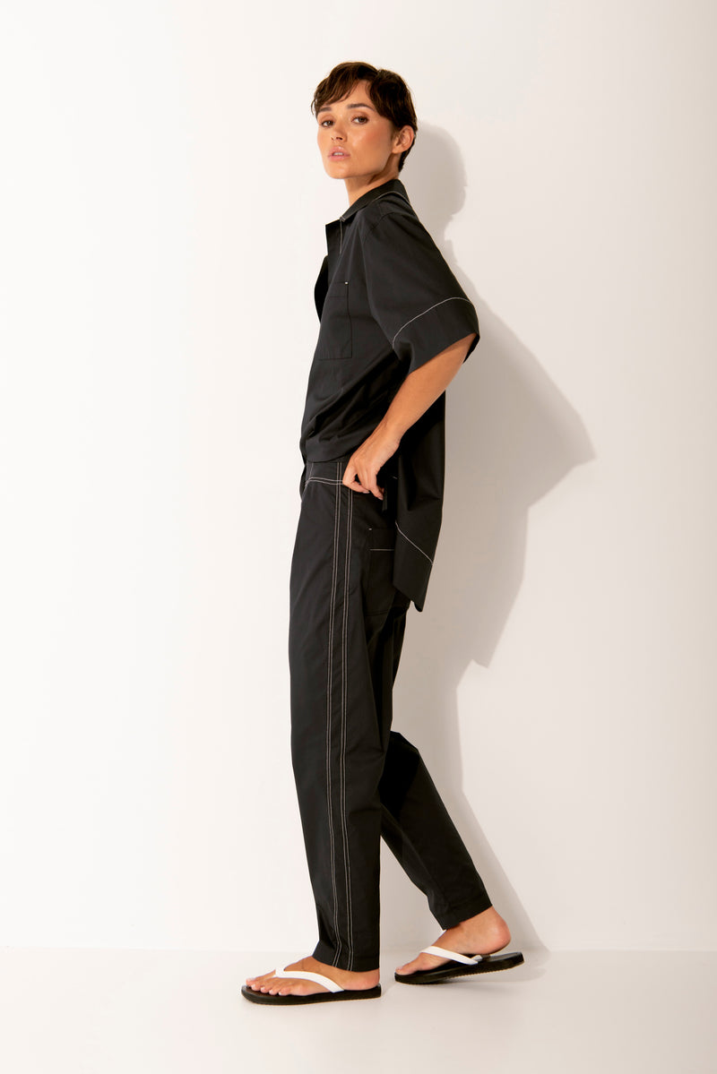 Crisp Cotton Stretch Short Sleeve Tunic Shirt Paros Blk/Wht