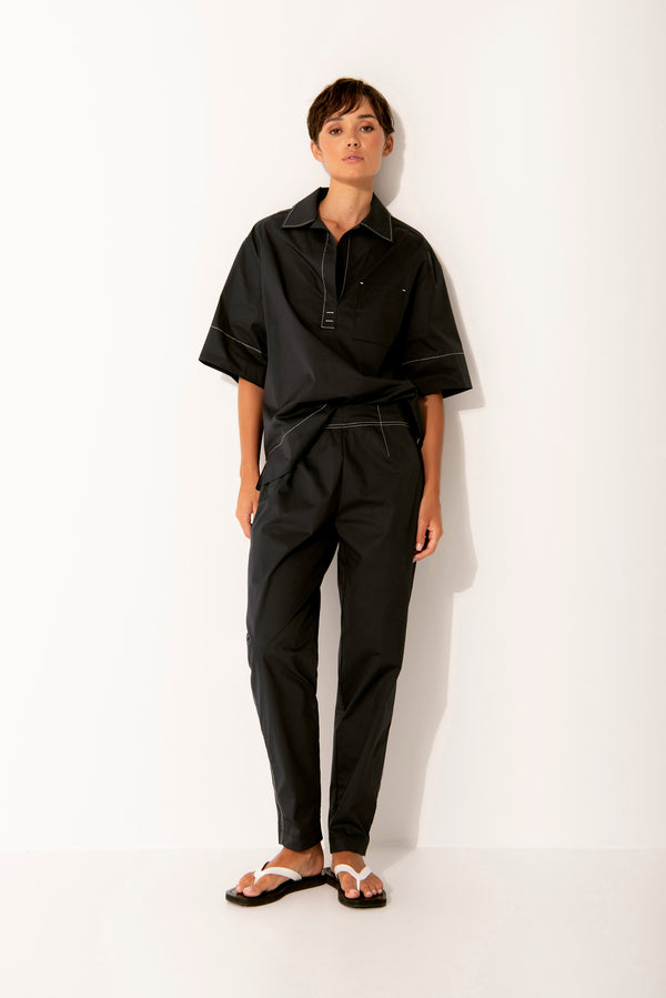 Crisp Cotton Stretch Short Sleeve Tunic Shirt Paros Blk/Wht