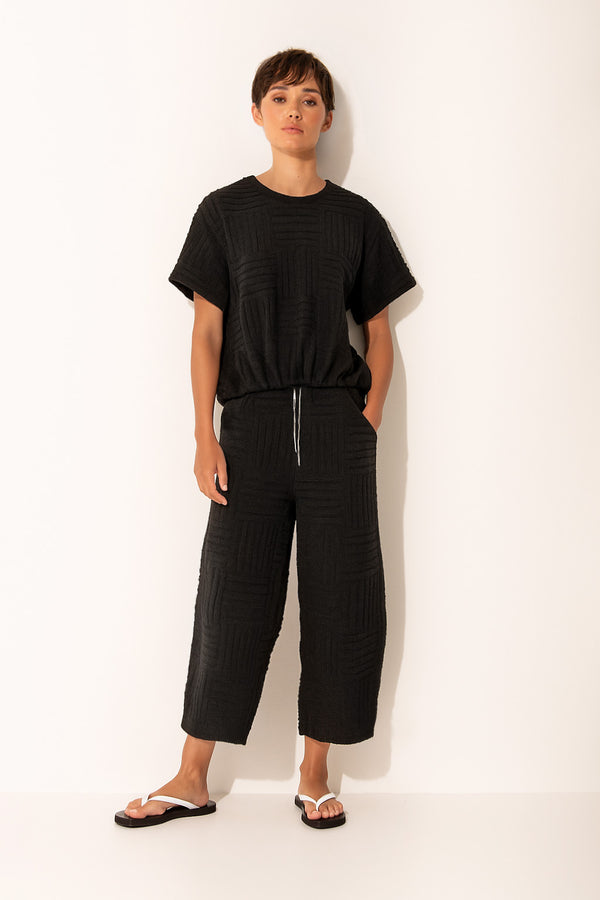 Cotton Blend Towelling Barrel Leg Drawstring Waist Pant Ardeche Black