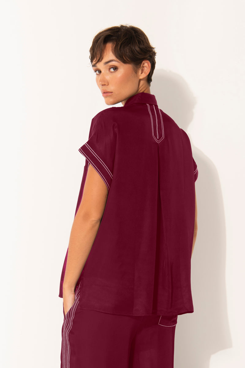 Twill Viscose Relaxed Fit Short Sleeve Shirt Zermat Cherry