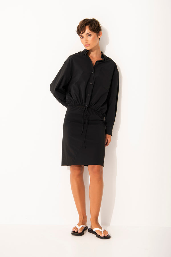 Tech Stretch Knee Length Elastic Waist Skirt Lipari Black