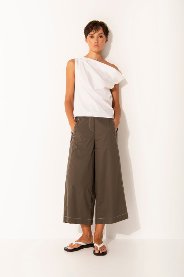Crisp Cotton Stretch Wide Leg Cropped Pant Montenegro Moss/Wht