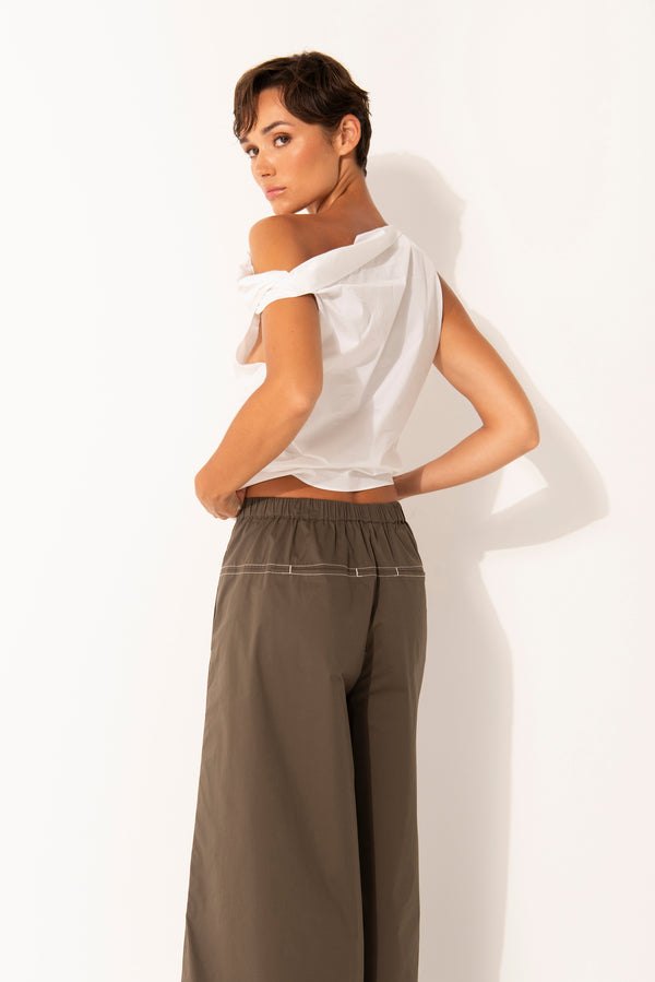 Crisp Cotton Stretch Wide Leg Cropped Pant Montenegro Moss/Wht