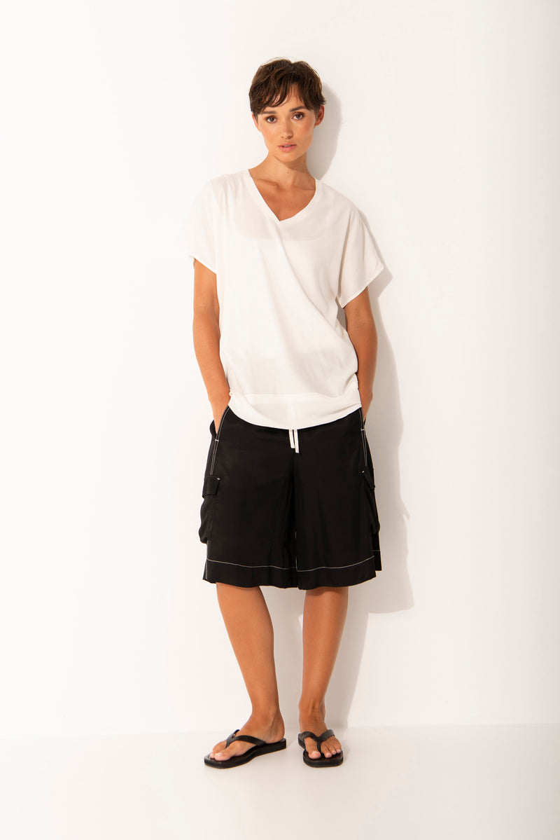 Twill Viscose Relaxed Fit Cargo Short Tinos Blk/Wht