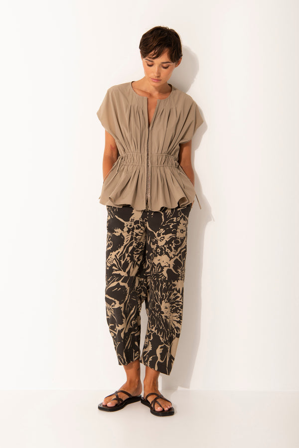 Breathable Rayon Barrel Leg Drawsting Waist Pant Ardeche Arabica