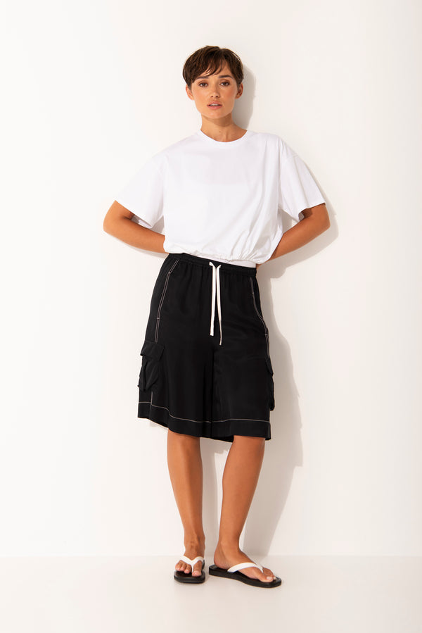 Twill Viscose Relaxed Fit Cargo Short Tinos Blk/Wht