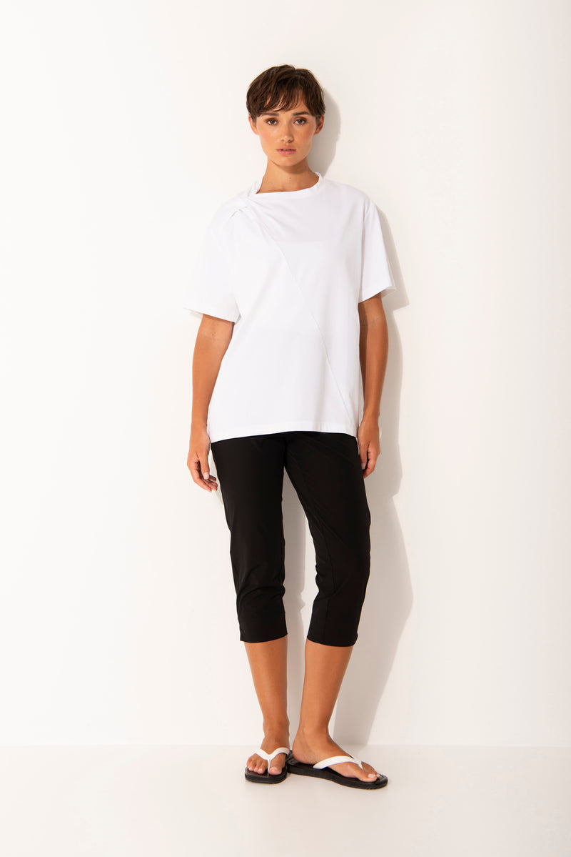 Pima Cotton Knot Shoulder Short Sleeve Top Rhodes White