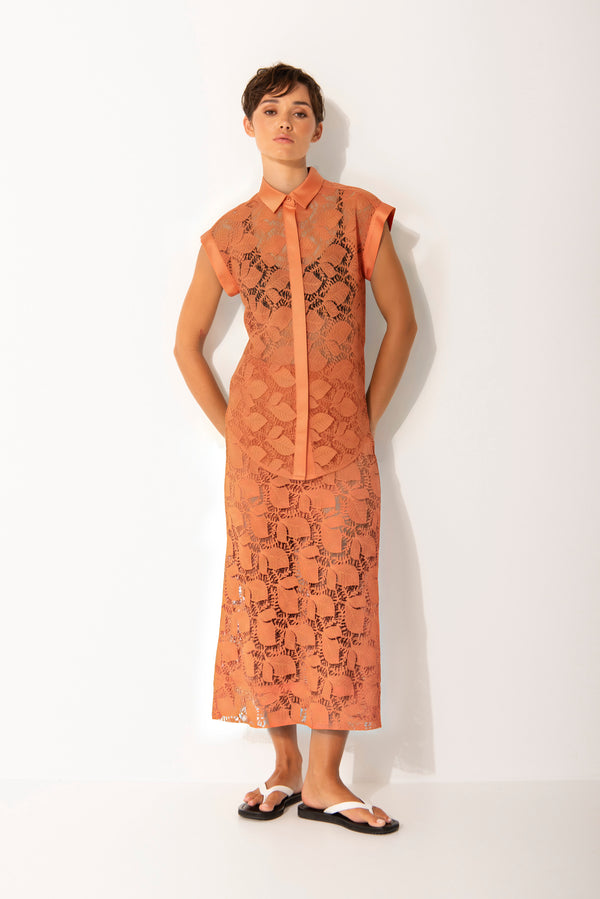 Luxe Lace Relaxed Fit Elastic Waist Skirt Maia Rust