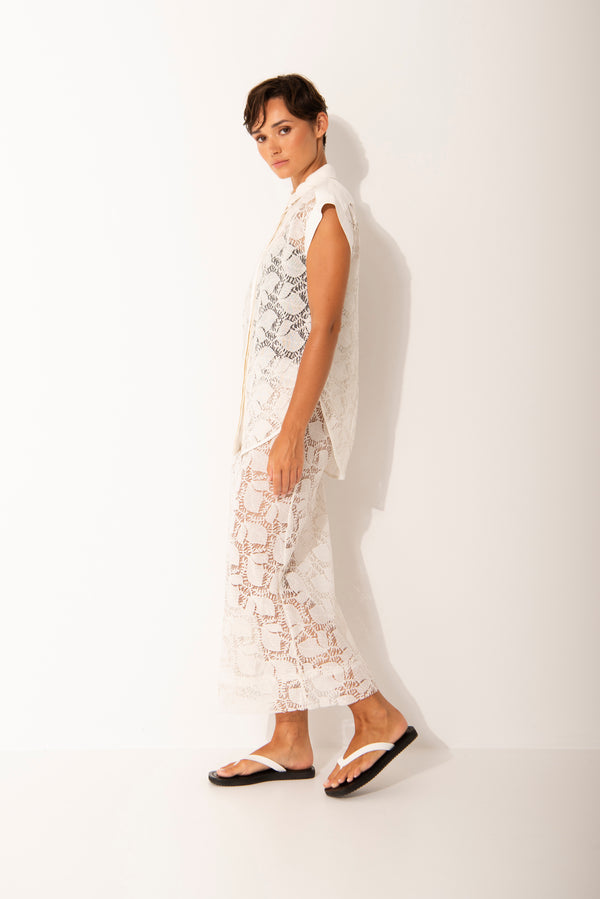 Luxe Lace Relaxed Fit Elastic Waist Skirt Maia White