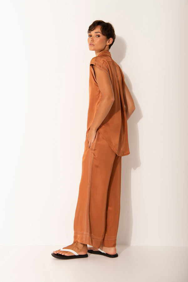 Twill Viscose Relaxed Full Length Pant Meribel Rust/Wht