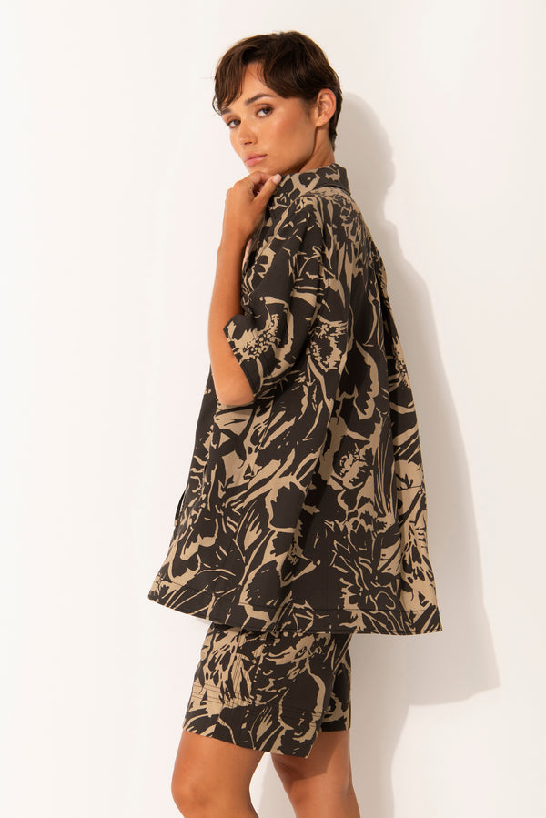 Breathable Rayon Printed A.Line Short Sleeve Tunic Shirt Samos Arabica