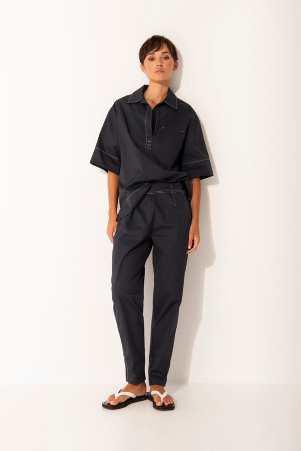 Crisp Cotton Stretch Slim Leg Pant Lefkada Sea/Wht