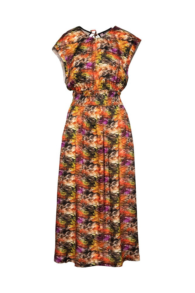 Luxe Stretch Cupro Smocked Waist Maxi Dress Lido Morocco Print LAST ONE